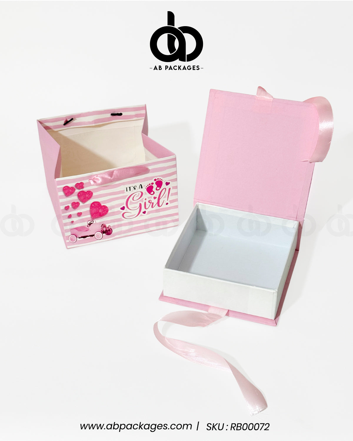 Luxury Baby Announcement Box with Cardboard Bag– Rigid “It’s a Boy / Girl” Gift Packaging