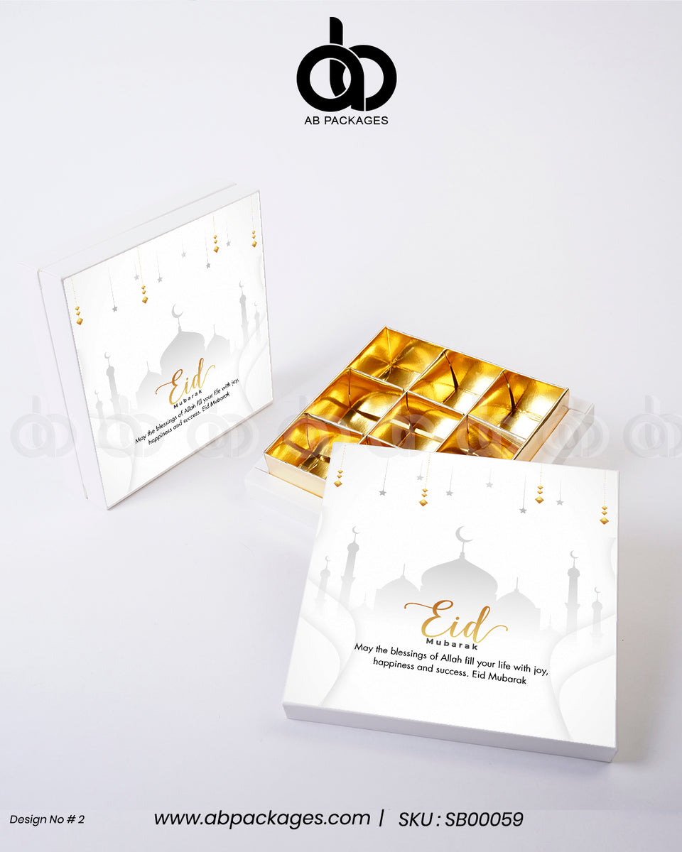 (Pack of 10) Eid Mubarak 9-Compartment – Elegant Gift Box – AB PACKAGES