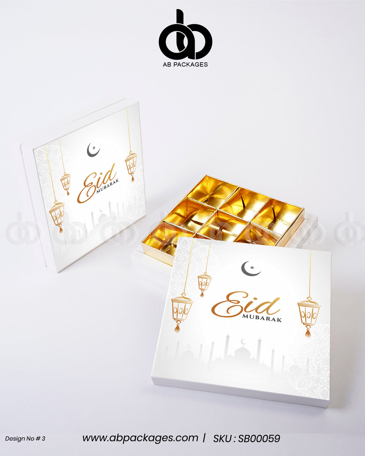 (Pack of 10) Eid Mubarak 9-Compartment – Elegant Gift Box